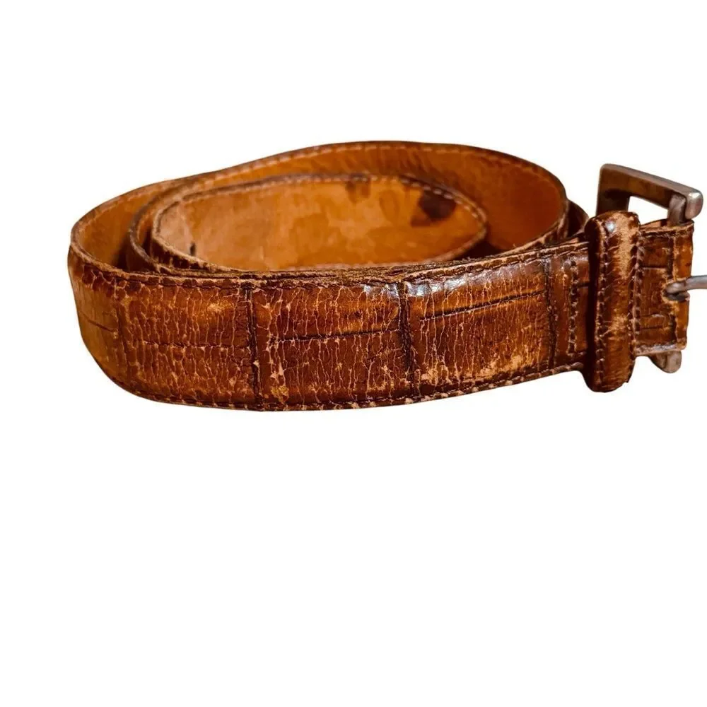 Vintage Martin Dingman Alligator Grain Italian Calfskin Brown Leather Belt 34